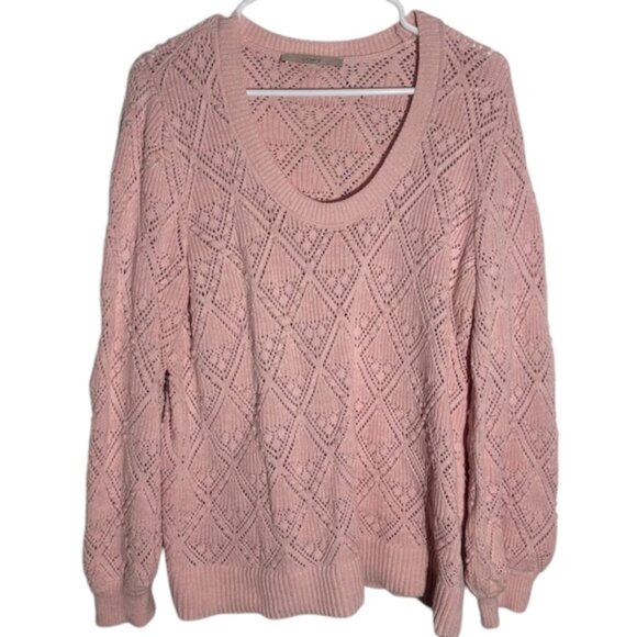 Anne Taylor Loft Knit Soft Pink Chunky Cable Knit Sweater Cotton‎ Size XL - Picture 1 of 5